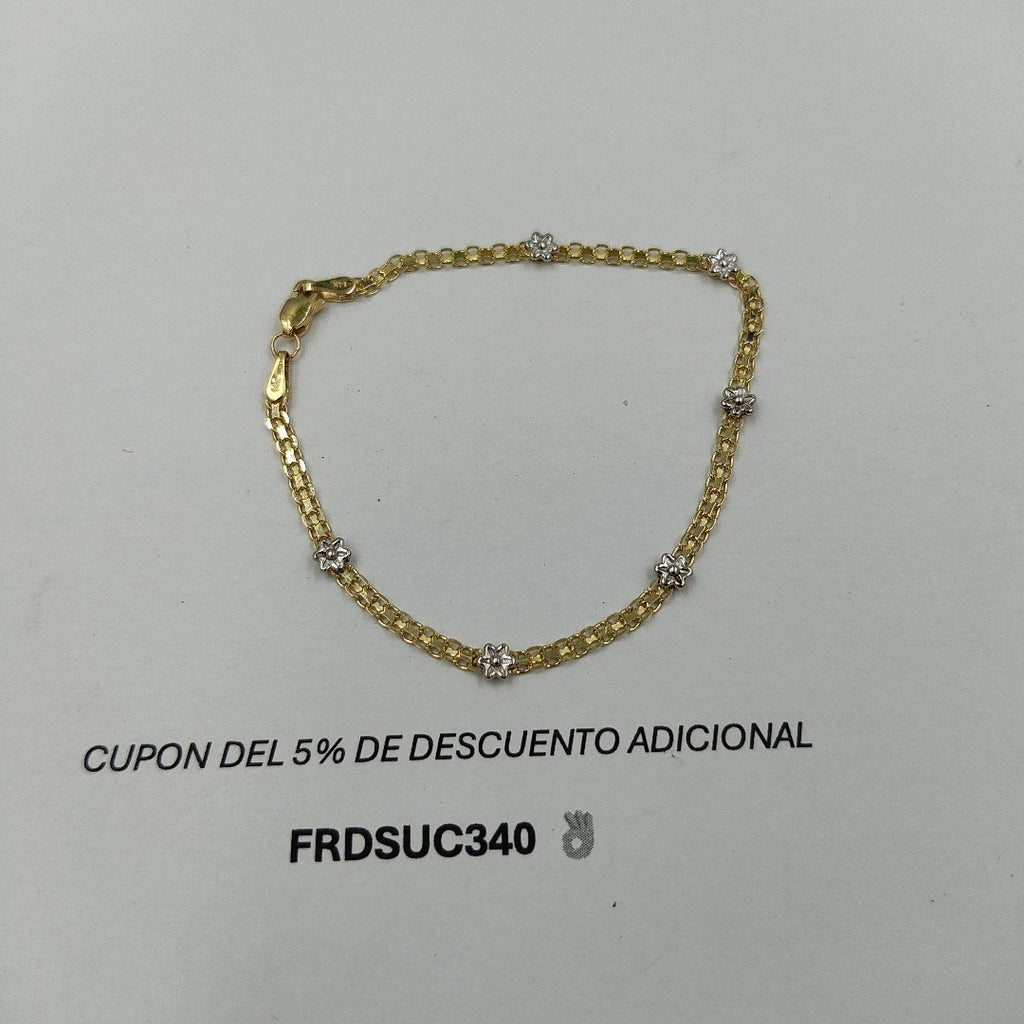 PULSERA ESPECIAL C FLORES 14K 18 CM 3 GR (NUEVO)