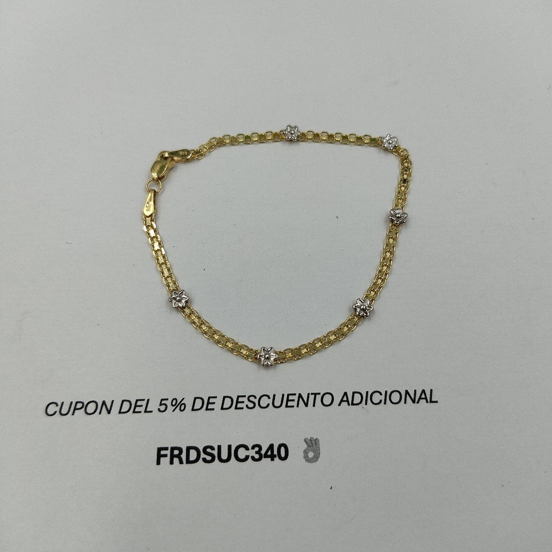 PULSERA ESPECIAL C FLORES 14K 18 CM 3 GR (NUEVO)