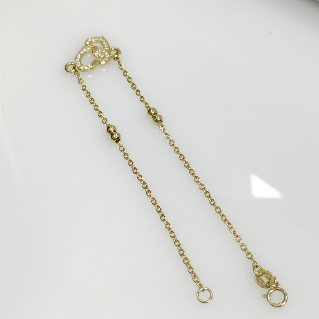 PULSERA TEJIDO ESPECIAL CORAZONES CON CIRCONIAS 14K 18 CM 2.4 GR (NUEVO)