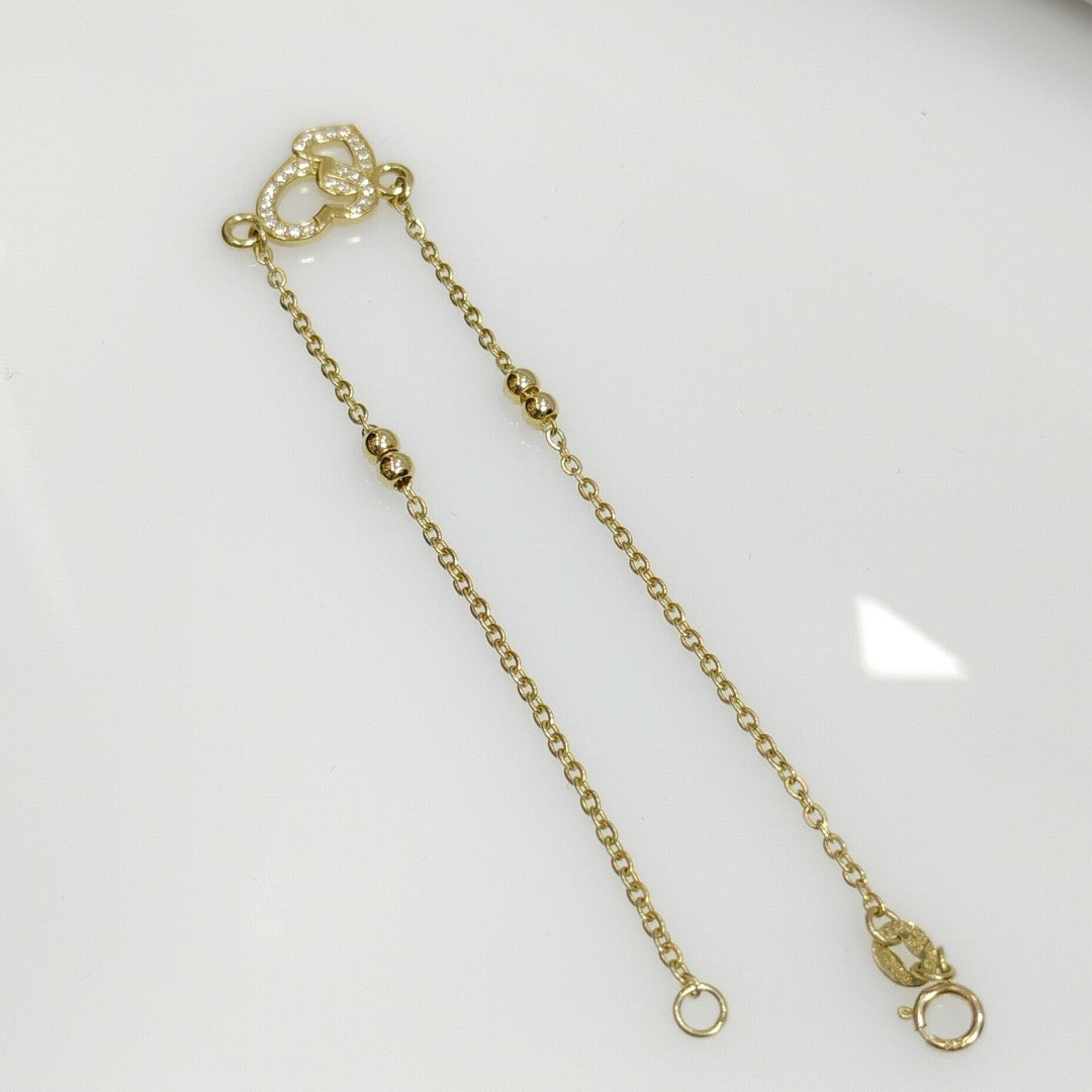 PULSERA TEJIDO ESPECIAL CORAZONES CON CIRCONIAS 14K 18 CM 2.4 GR (NUEVO)