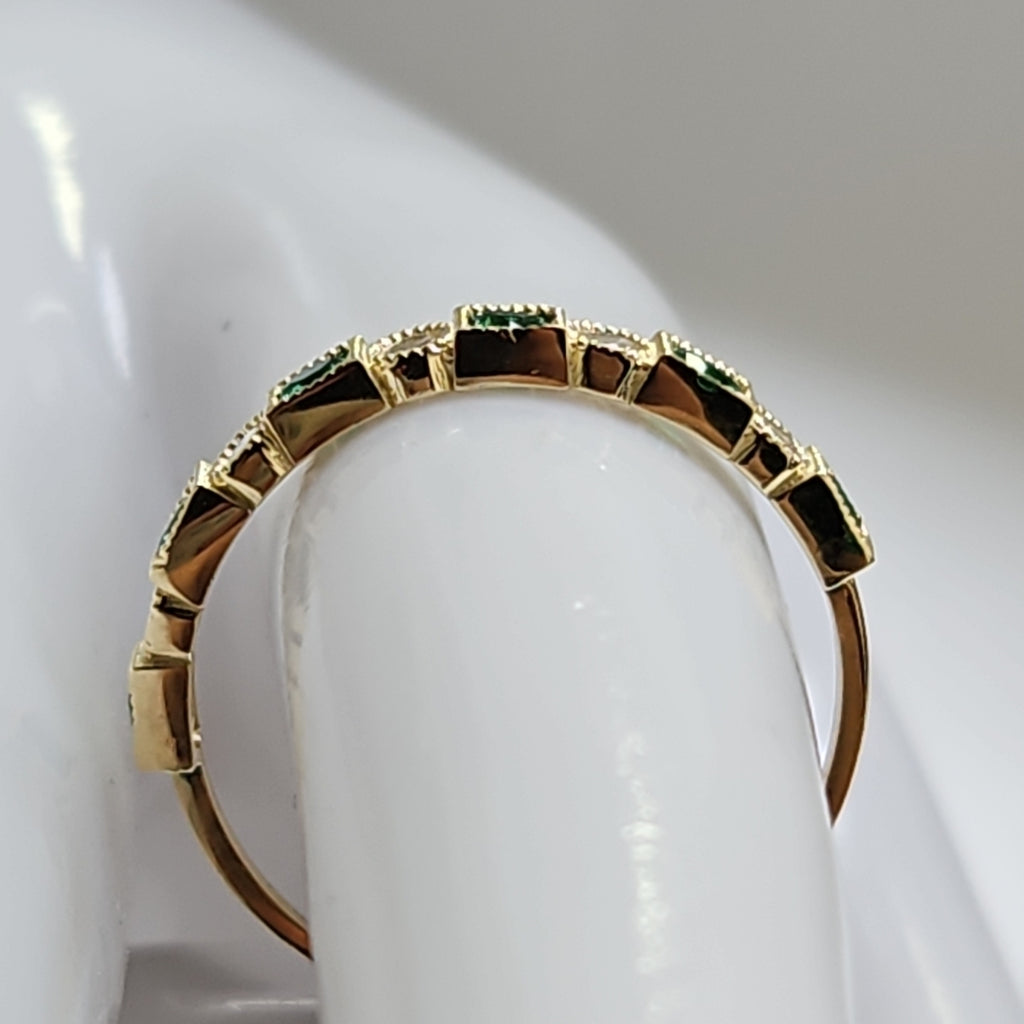 ANILLOS TEJIDO ANILLITO C CIRCONIAS Y PIEDRAS VERDES 14K 9 1.5 GR (NUEVO)