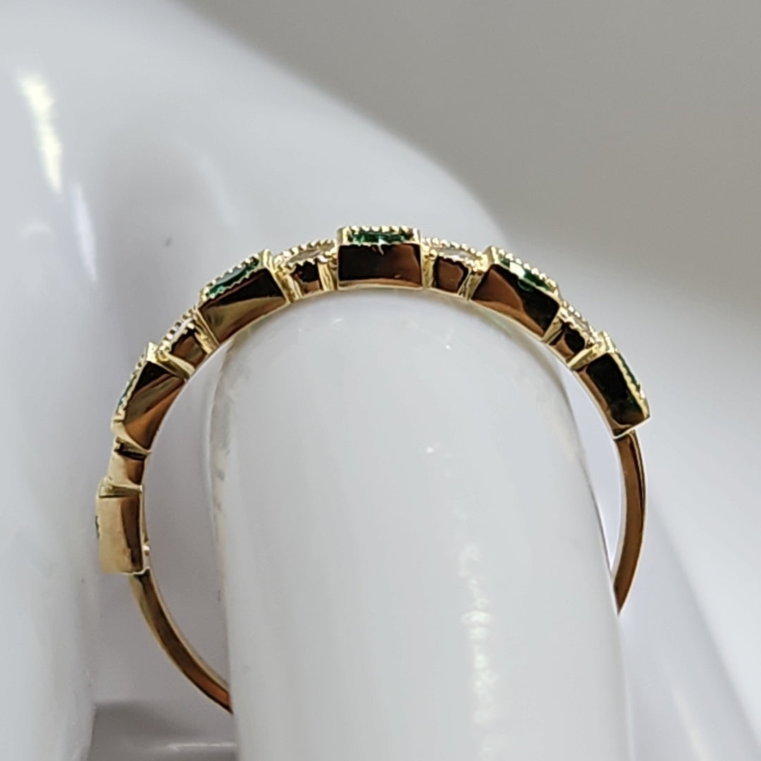 ANILLOS TEJIDO ANILLITO C CIRCONIAS Y PIEDRAS VERDES 14K 9 1.5 GR (NUEVO)