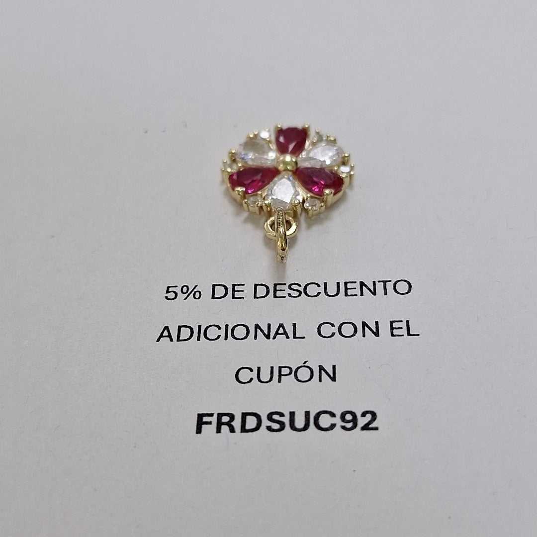 DIJE FLOR CIRCONIAS Y PIEDRAS DE COLOR 14K 2.8 GR (NUEVO)