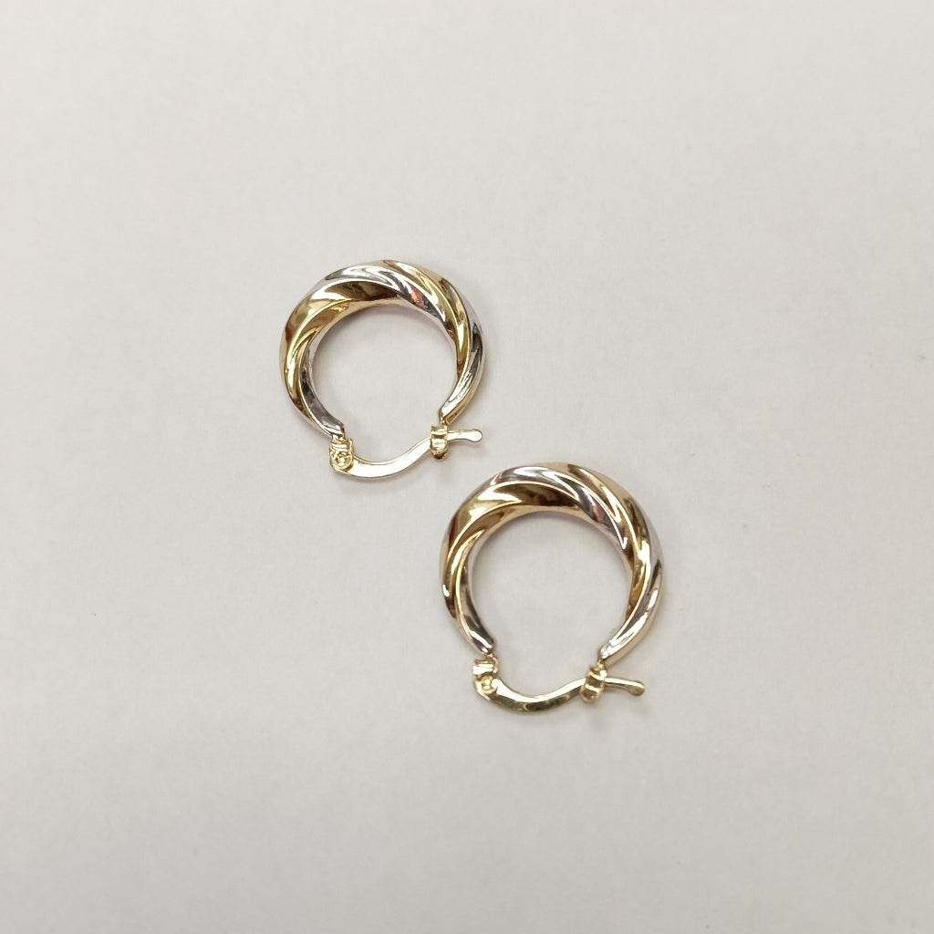 ARETES TEJIDO ARRACADA TRENZADA COMBINADA 14K 1.9 GR (NUEVO)