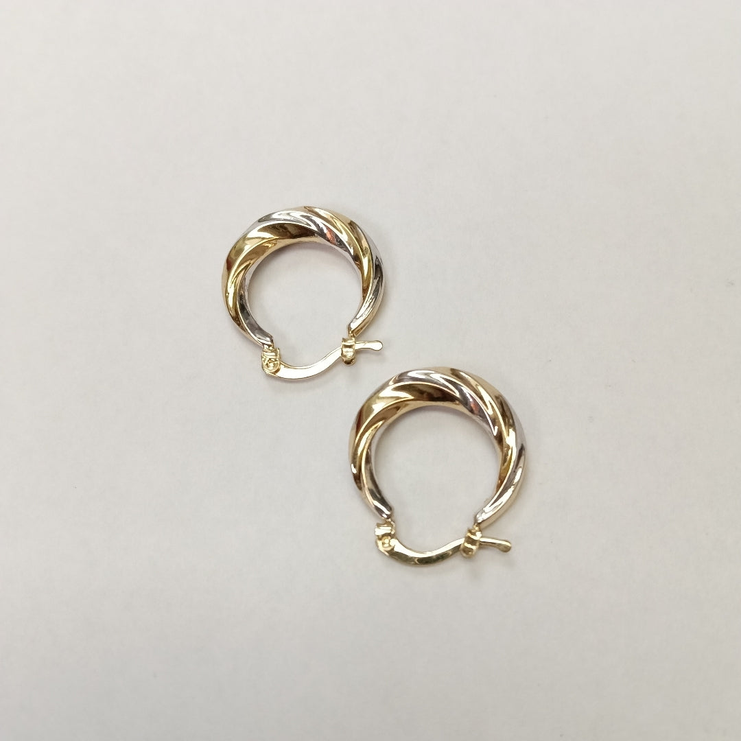 ARETES TEJIDO ARRACADA TRENZADA COMBINADA 14K 1.9 GR (NUEVO)