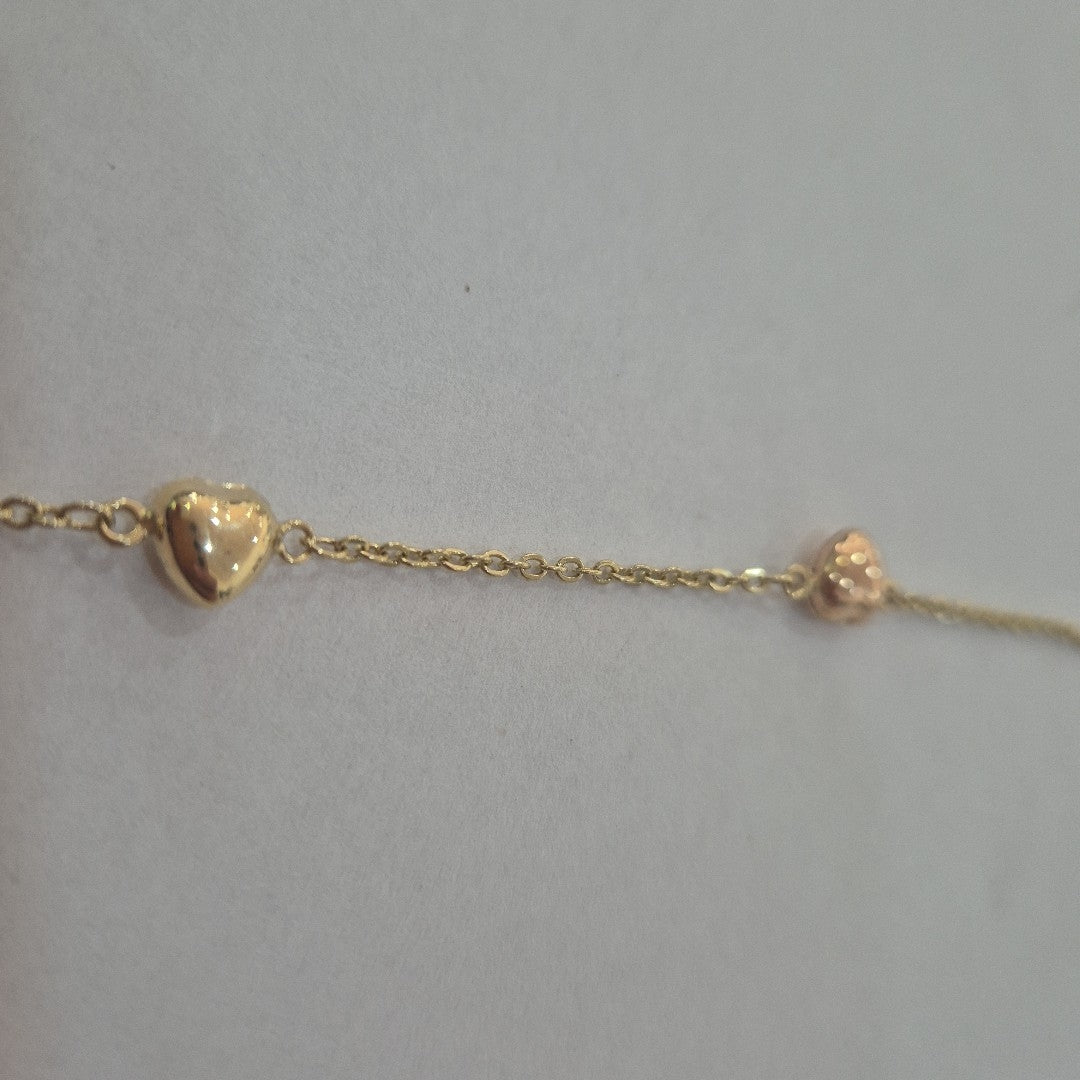 PULSERA ESP CON CORAZONES COMBINADOS 14K 18 CM 1.6 GR (NUEVO)