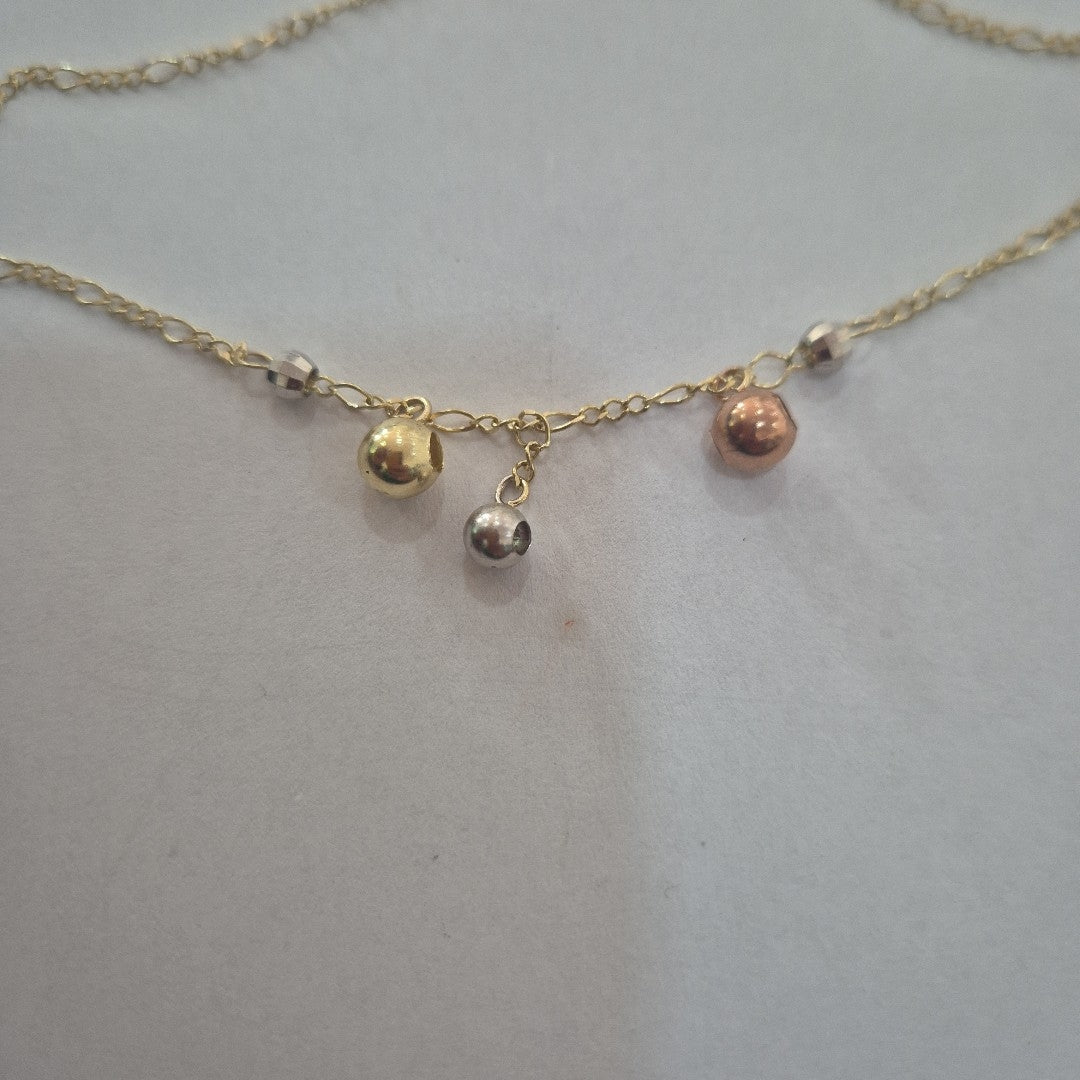 CADENA GARGANTILLA 3X1 CON ESFERAS COMBINADAS 14K 45 CM 3 GR (NUEVO)