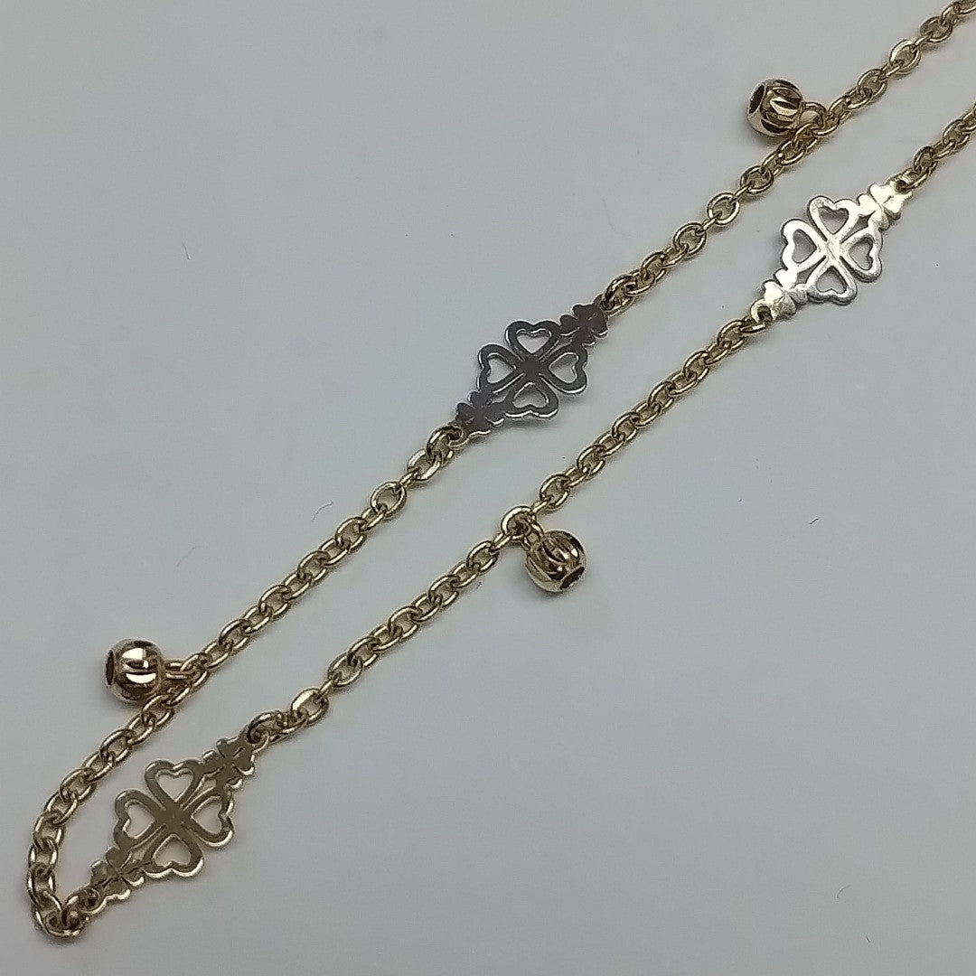 PULSERA ESPECIAL CON TREBOL 14K 18 CM 1.8 GR (NUEVO)