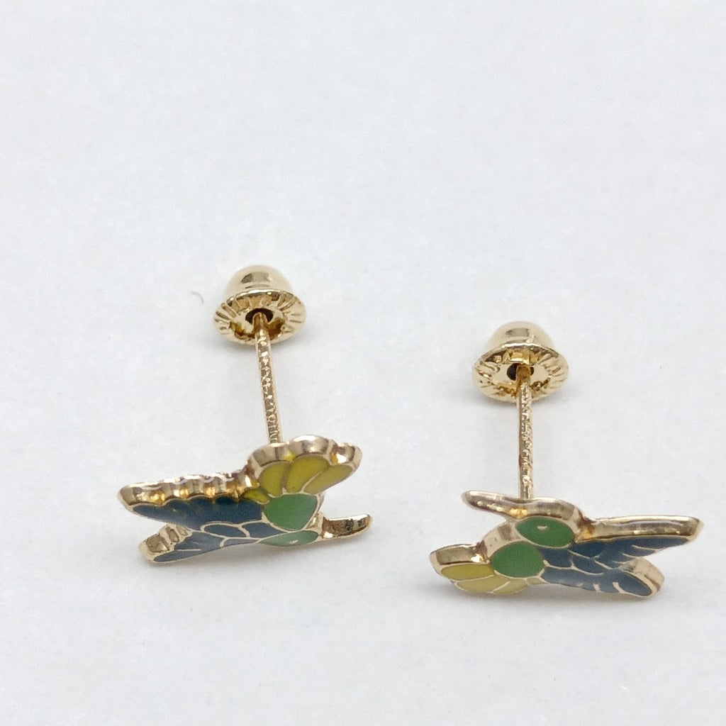 BROQUELES BROQUEL FIG COLIBRI ESMALTE VERDE 14K 0.2138 GR (NUEVO)