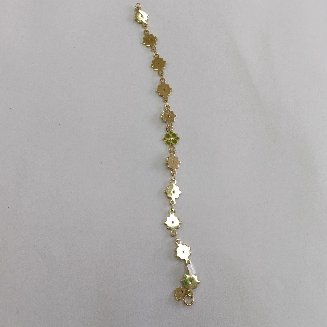 PULSERA ESPECIAL FLORES CON ESMALTE 14K 18 CM 4.5 GR (NUEVO)