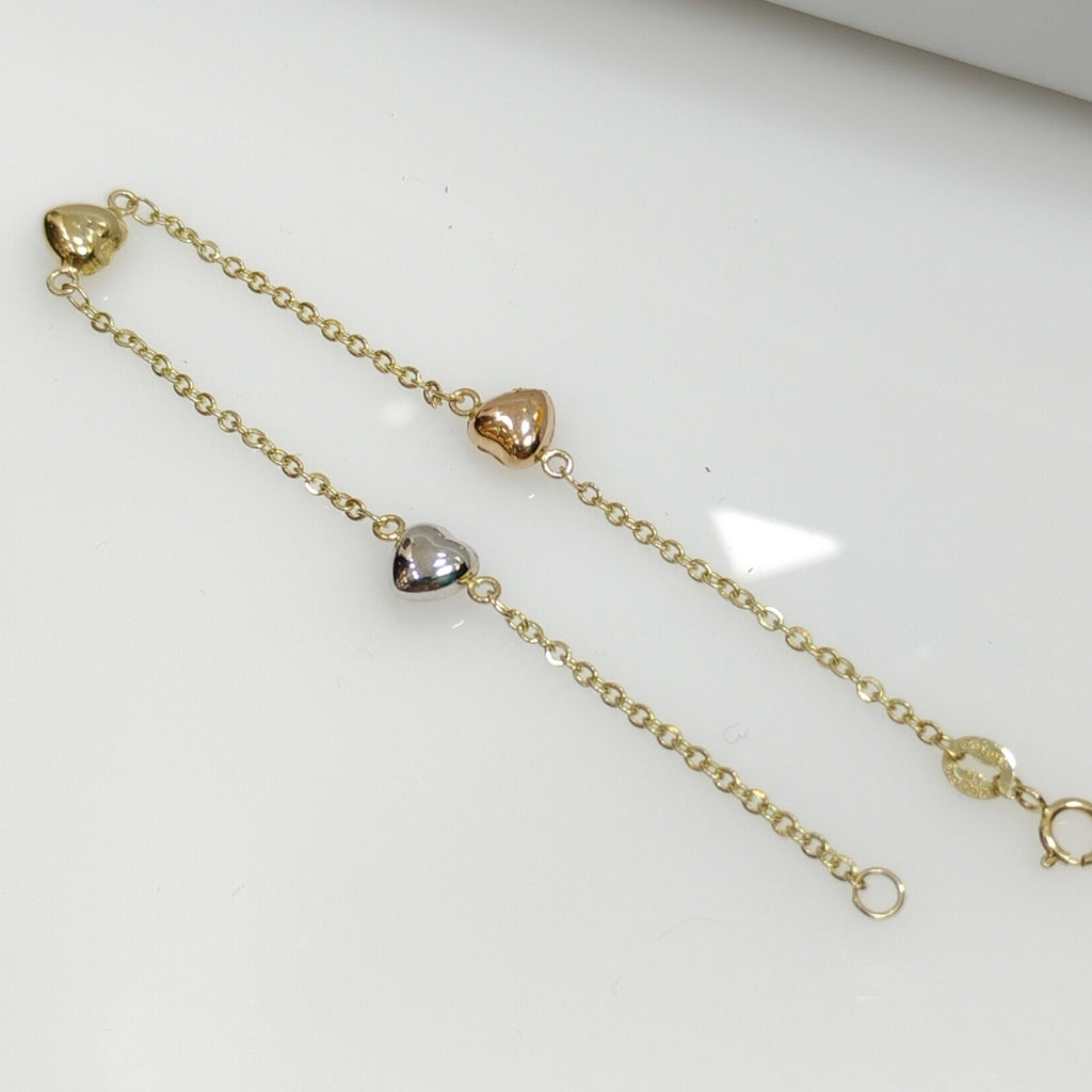 PULSERA ESP CON CORAZONES COMBINADOS 14K 18 CM 1.6 GR (NUEVO)