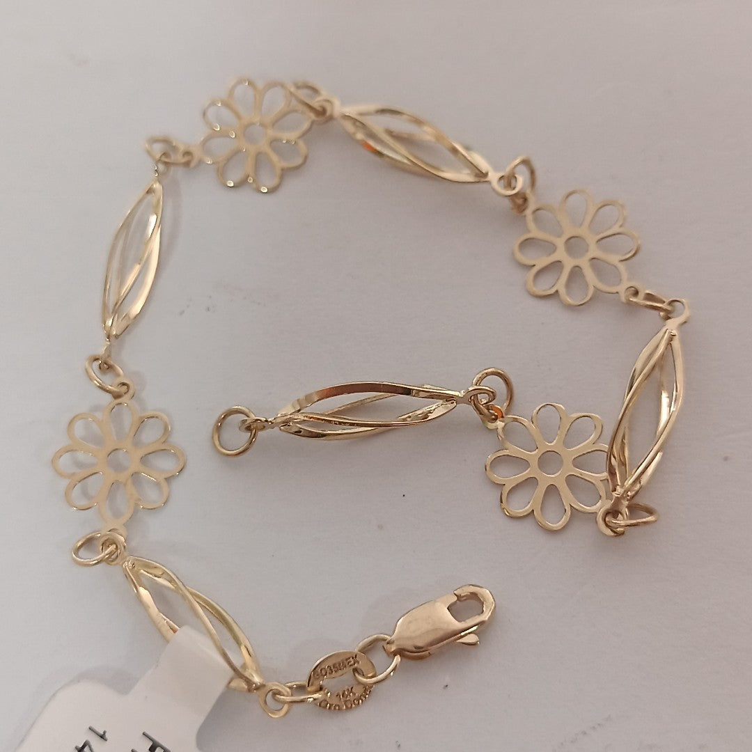 PULSERA ESPECIAL CON FLORES 14K 18 CM 2.7 GR (NUEVO)