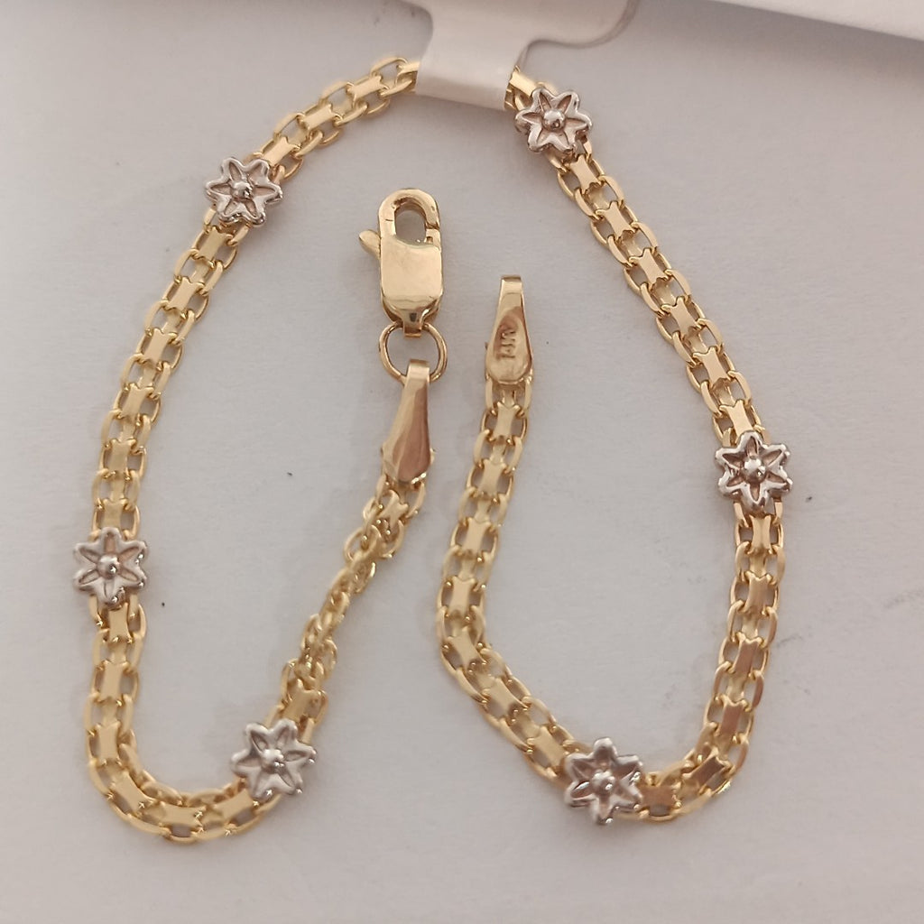 PULSERA ESPECIAL C FLORES 14K 18 CM 3 GR (NUEVO)