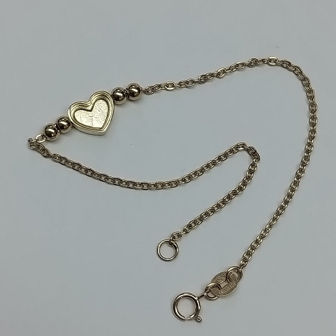 PULSERA TEJIDO ESPECIAL CON FIGURA CORAZON CON ESMALTE ROSA 14K 18 CM 2 GR (NUEVO)