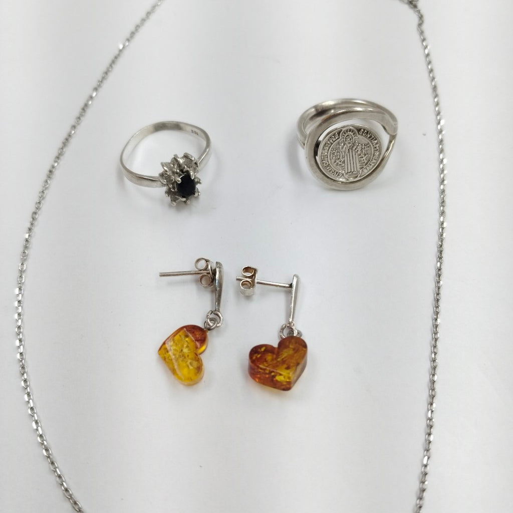 ANILLITO,ARETES PAR,CADENA,DIJE PLATA 14,00 GRMS (SEMINUEVO)