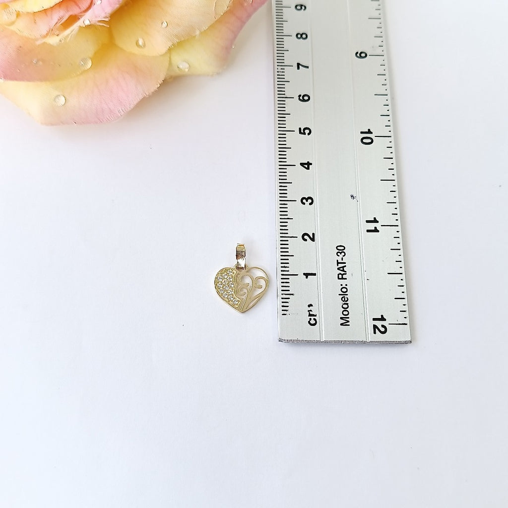 DIJE TEJIDO CORAZON CON CIRCONIAS Y ARBOL DE LA VIDA 14K 0.9 GR (NUEVO)