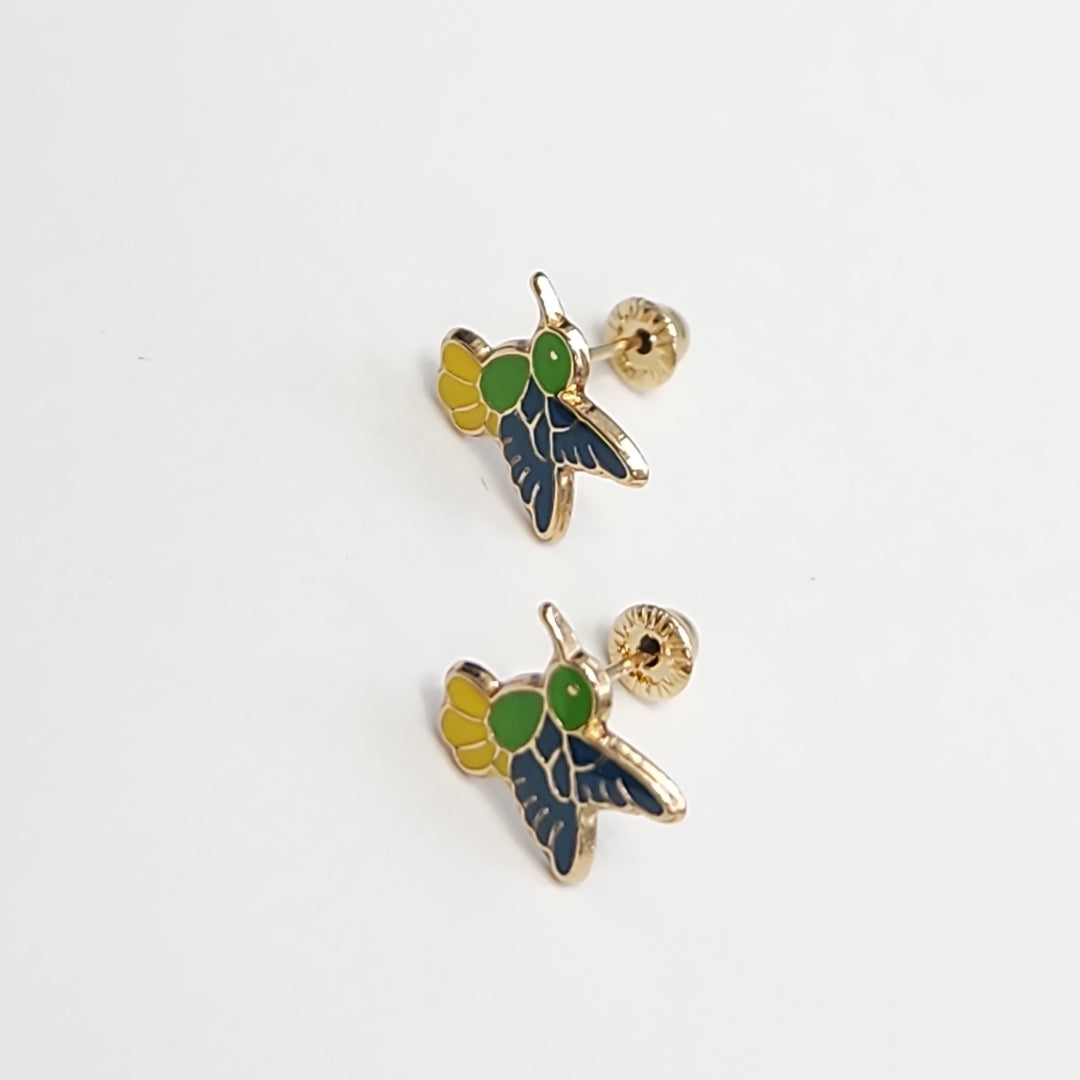 BROQUELES BROQUEL FIG COLIBRI ESMALTE VERDE 14K 0.2138 GR (NUEVO)