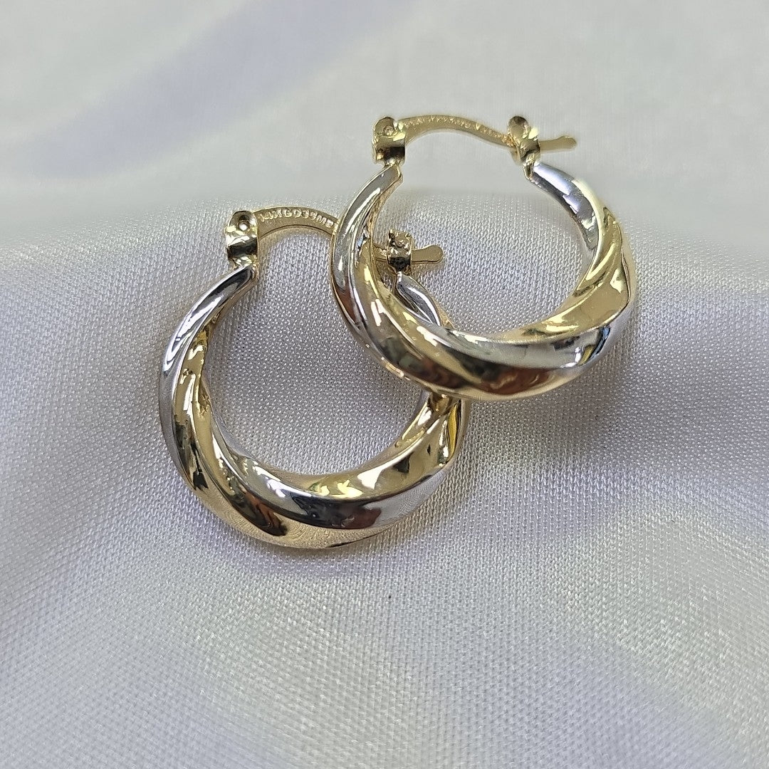 ARETES TEJIDO ARRACADA TRENZADA COMBINADA 14K 1.8 GR (NUEVO)