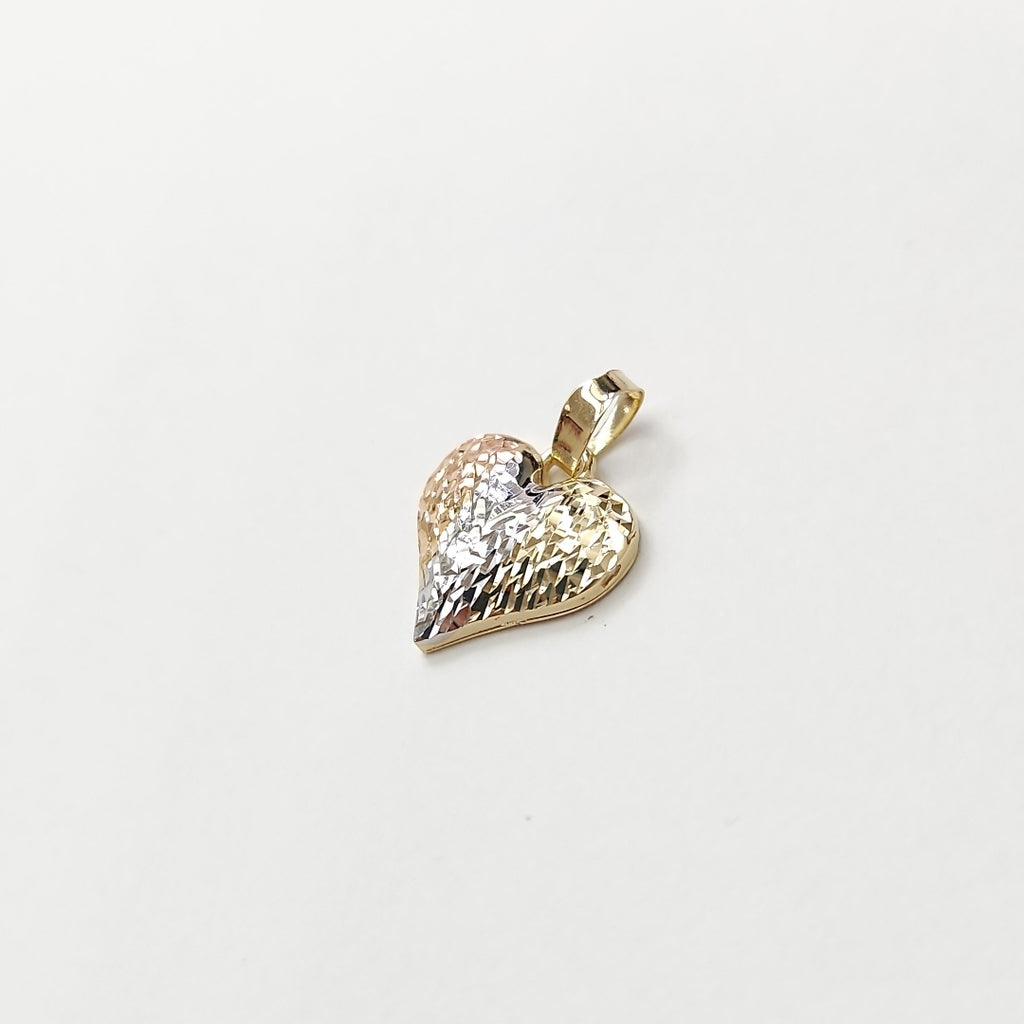 DIJE TEJIDO CORAZON LABRADO COMBINADO 14K 1.2 GR (NUEVO)