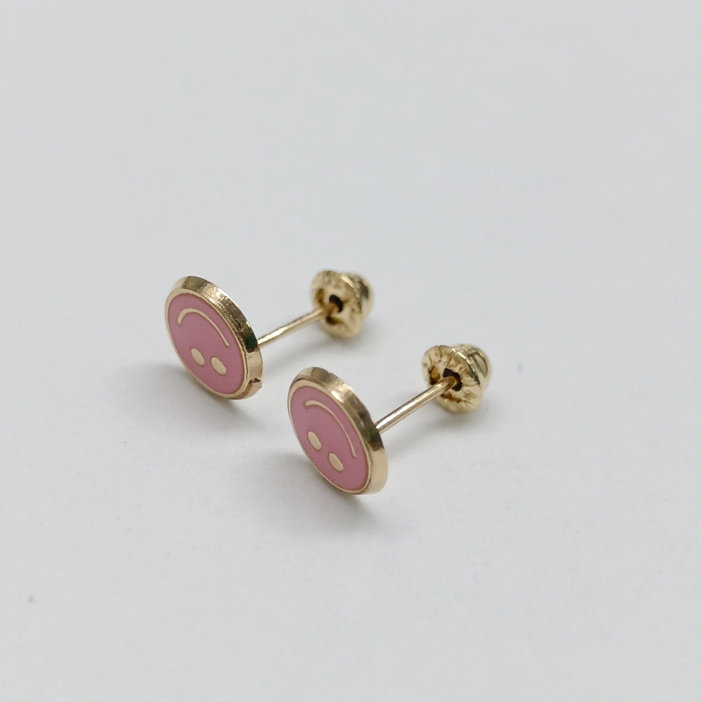 BROQUELES BROQUEL FIG SONRISA ESMALTE ROSA 14K 0.1696 GR (NUEVO)