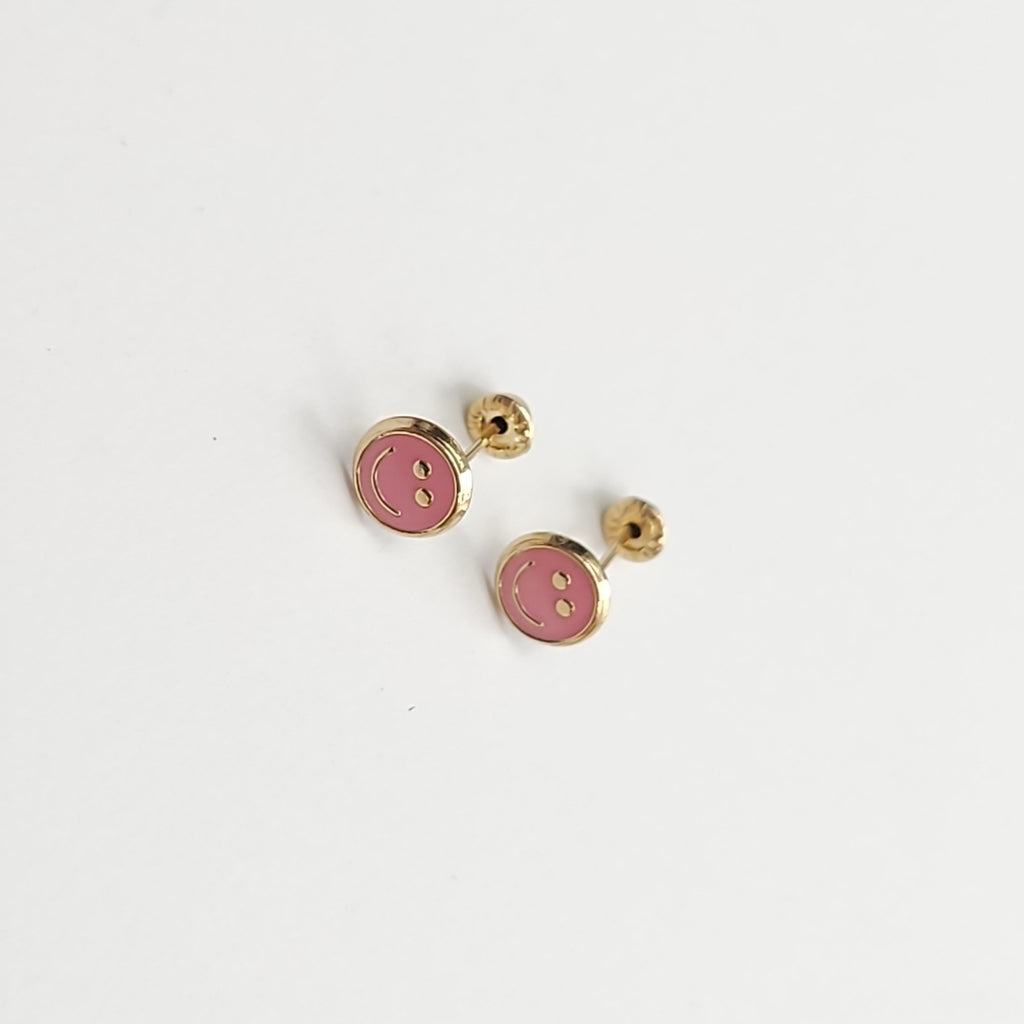 BROQUELES BROQUEL FIG SONRISA ESMALTE ROSA 14K 0.1696 GR (NUEVO)