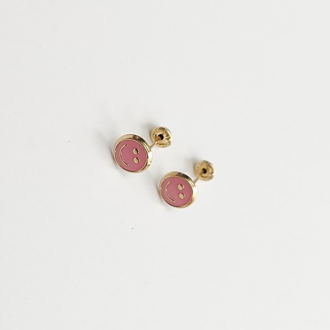BROQUELES BROQUEL FIG SONRISA ESMALTE ROSA 14K 0.1696 GR (NUEVO)