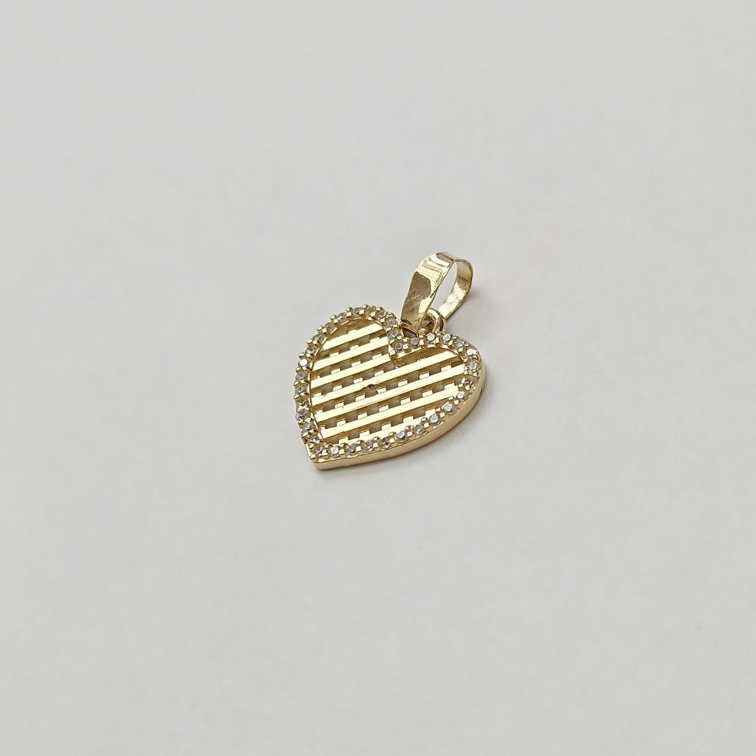 DIJE TEJIDO CORAZON CON CERCO DE CIRCONIAS 14K 1.1 GR (NUEVO)
