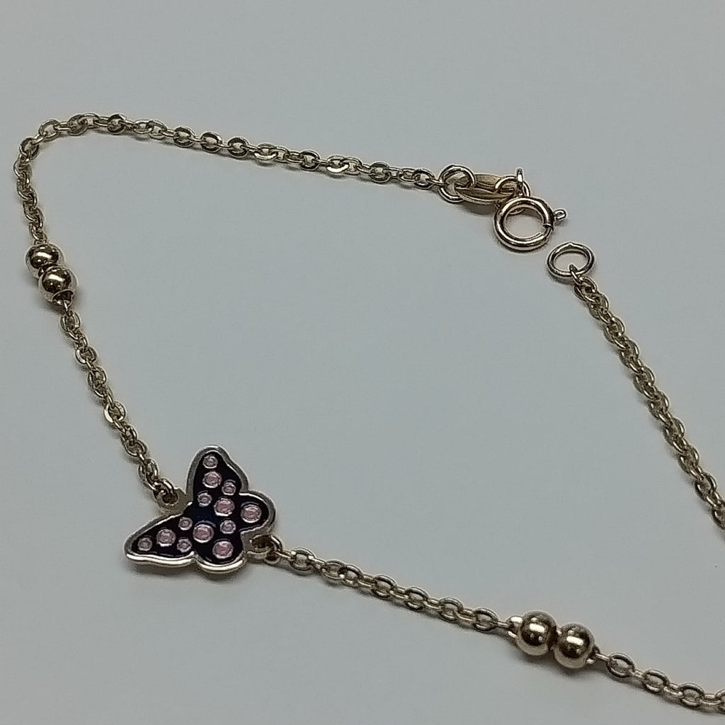 PULSERA TEJIDO ESPECIAL MARIPOSA CON ESMALTE 14K 18 CM 1.9 GR (NUEVO)