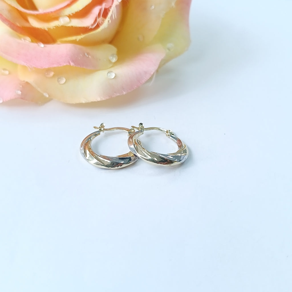 ARETES TEJIDO ARRACADA TRENZADA COMBINADA 14K 1.9 GR (NUEVO)