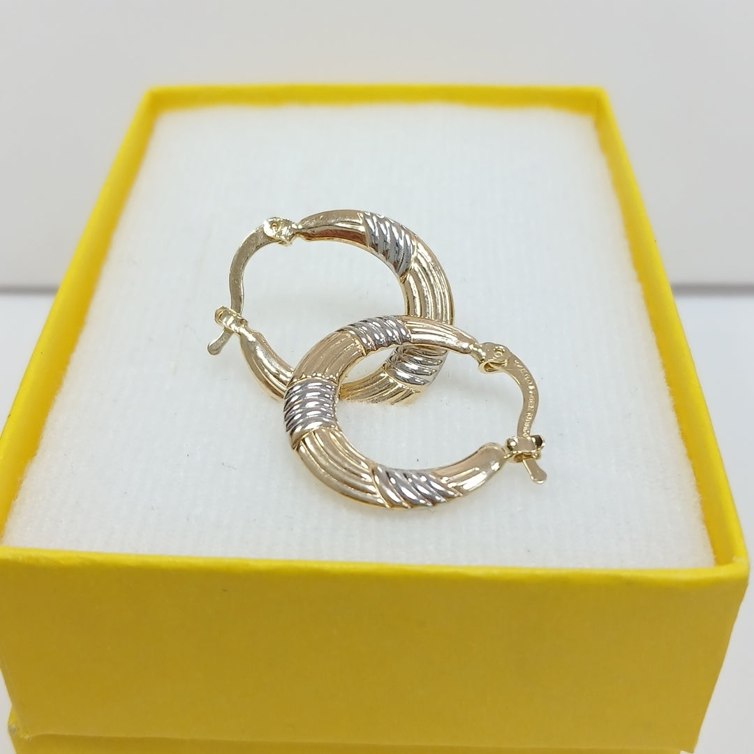 ARETES TEJIDO ARRACADAS COMBINADAS HUECAS 14K 1.8 GR (NUEVO)