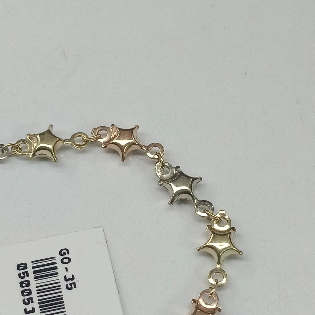 PULSERA TEJIDO ESPECIAL ESTRELLAS COMBINADAS 14K 18 CM 2.3 GR (NUEVO)