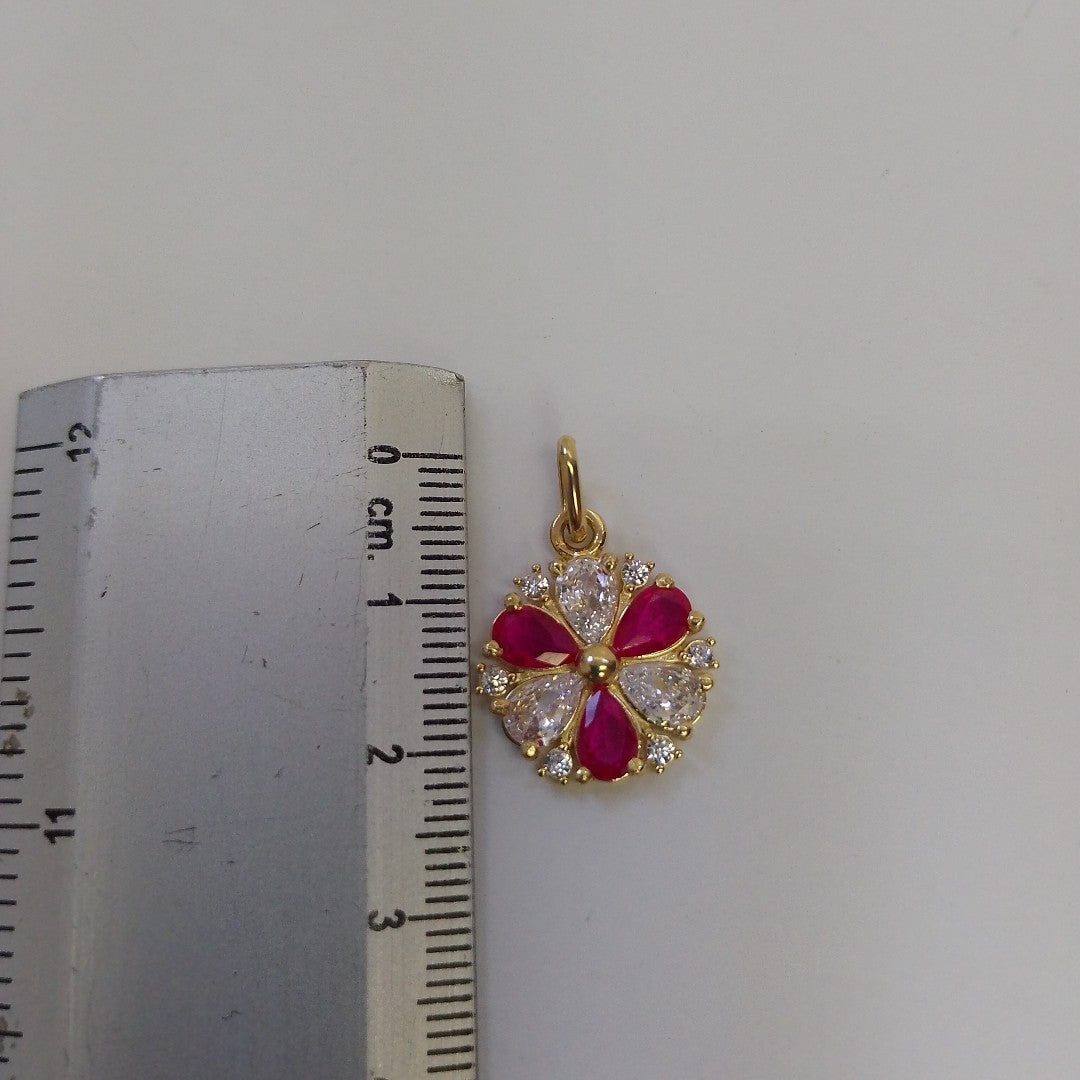 DIJE FLOR CIRCONIAS Y PIEDRAS DE COLOR 14K 2.8 GR (NUEVO)