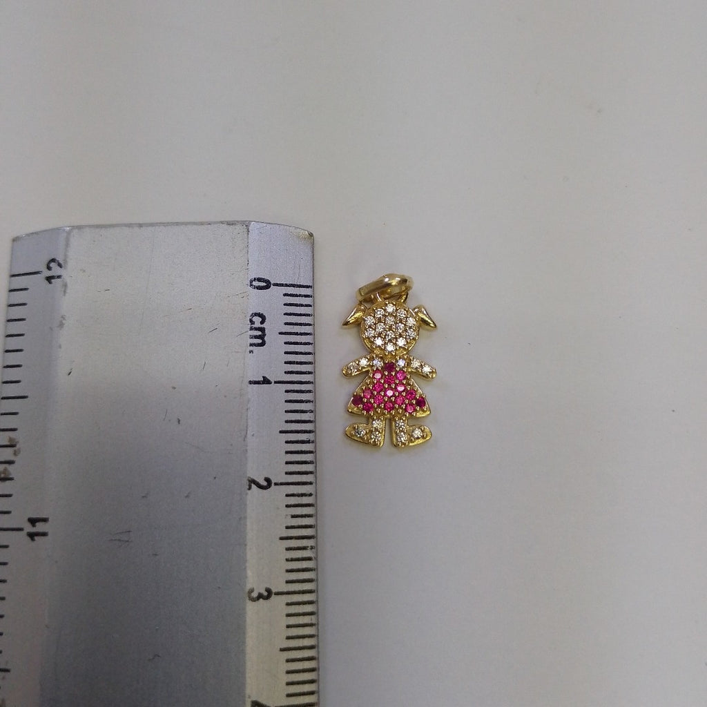 DIJE NIÑA CON CIRCONIAS Y PIEDRAS DE COLOR 10K 1 GR (NUEVO)