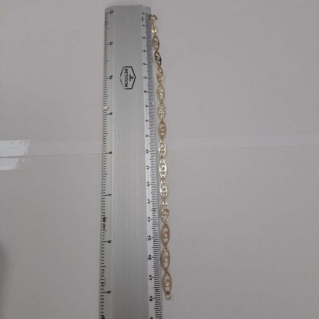 PULSERA TEJIDO ESPECIAL CON CORAZON 14K 18 CM 1.3 GR (NUEVO)