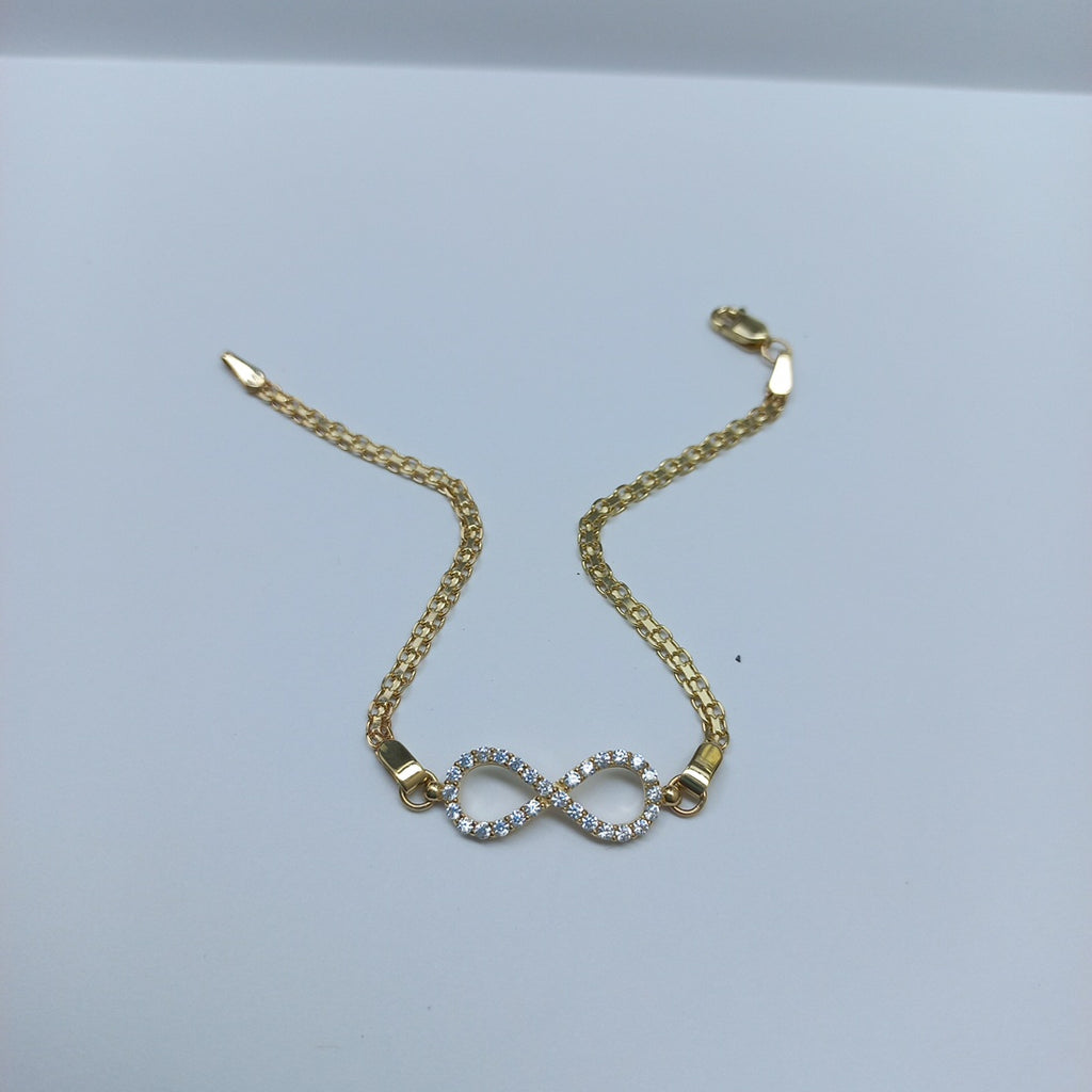 PULSERA TEJIDO ESPECIAL CON INFINITO Y CIRCONIAS 14K 18 CM 3.3 GR (NUEVO)