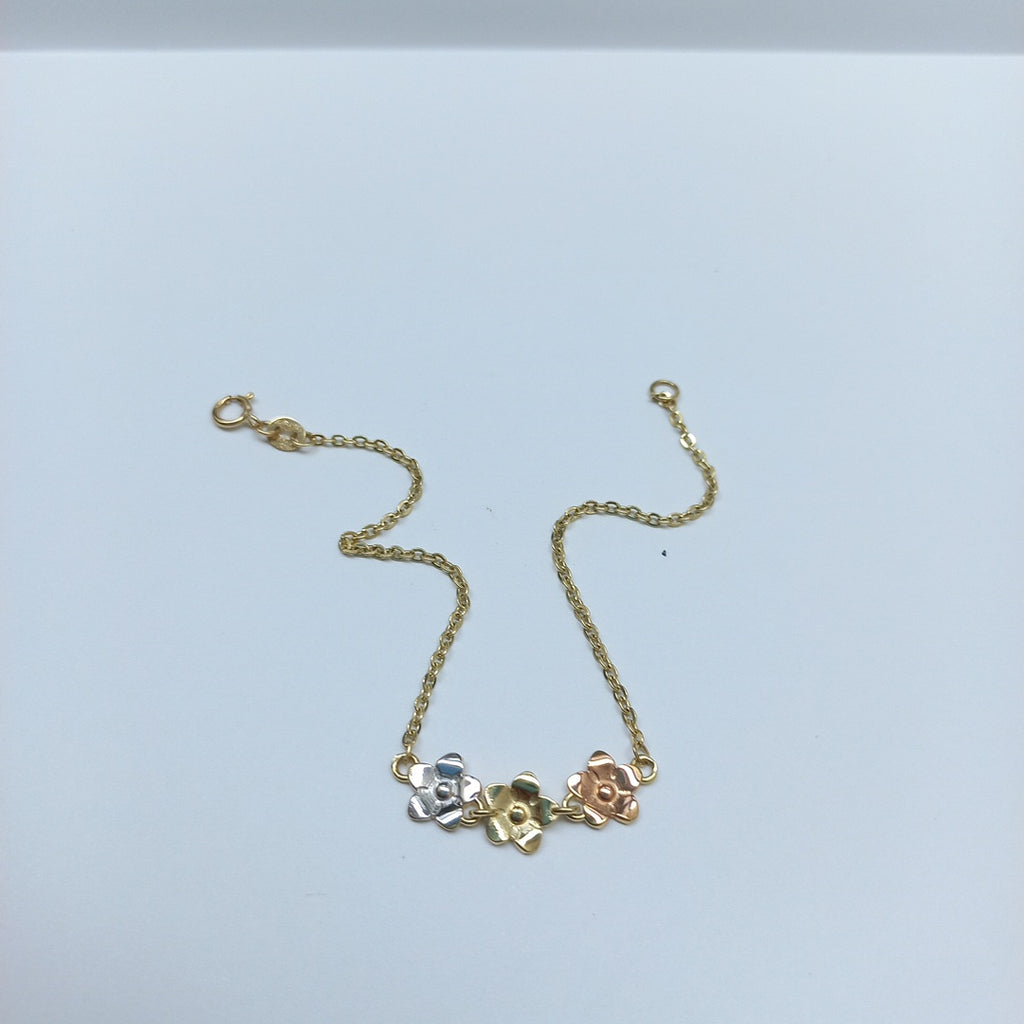 PULSERA TEJIDO ESPECIAL FIG FLORES 14K 18 CM 2 GR (NUEVO)