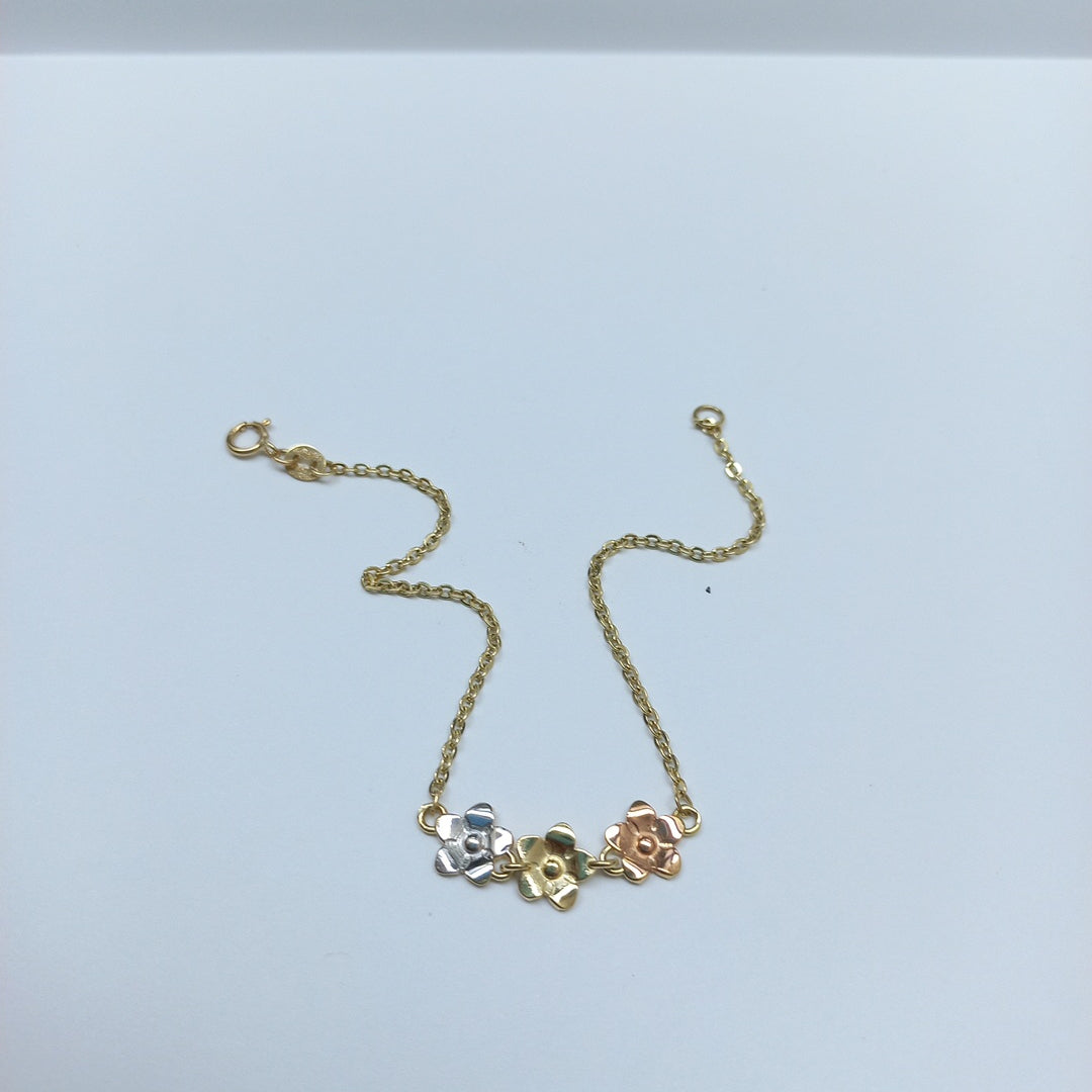 PULSERA TEJIDO ESPECIAL FIG FLORES 14K 18 CM 2 GR (NUEVO)