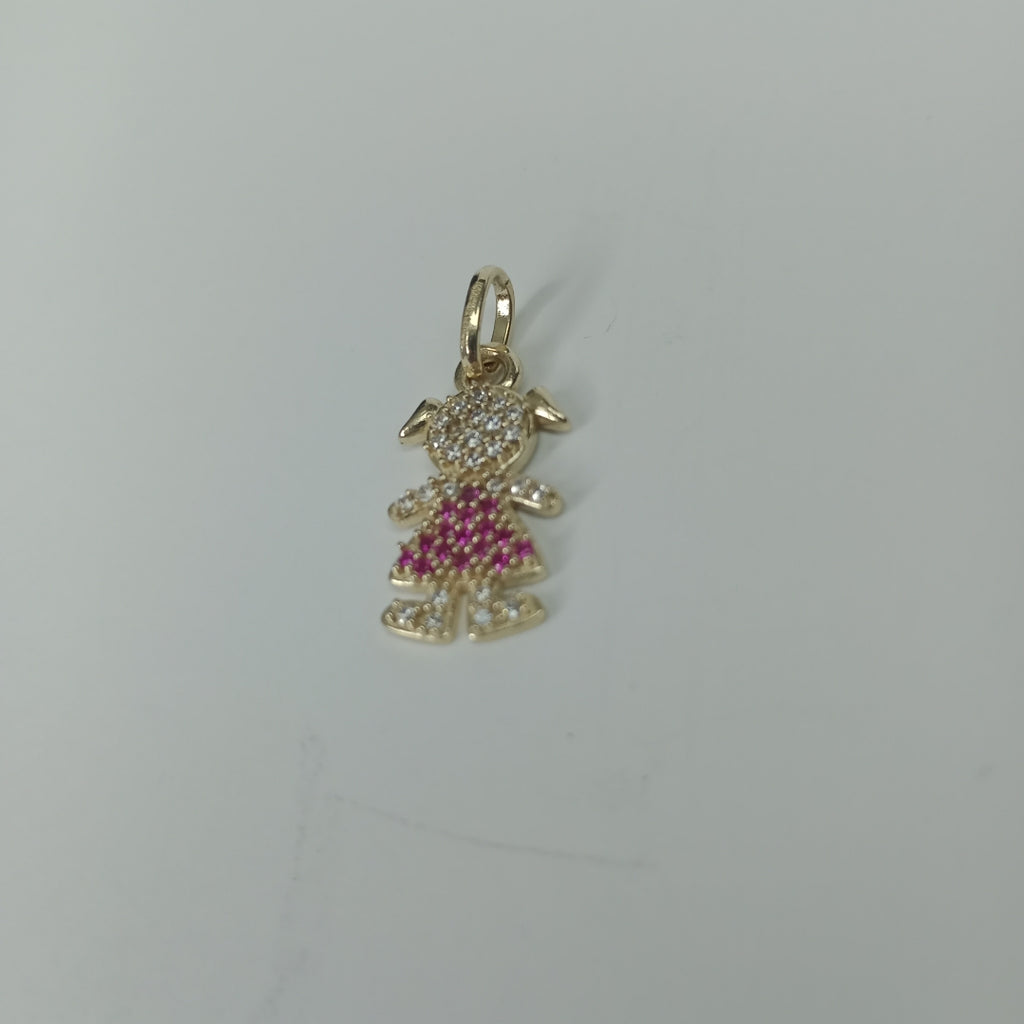 DIJE NIÑA CON CIRCONIAS Y PIEDRAS DE COLOR 10K 1 GR (NUEVO)