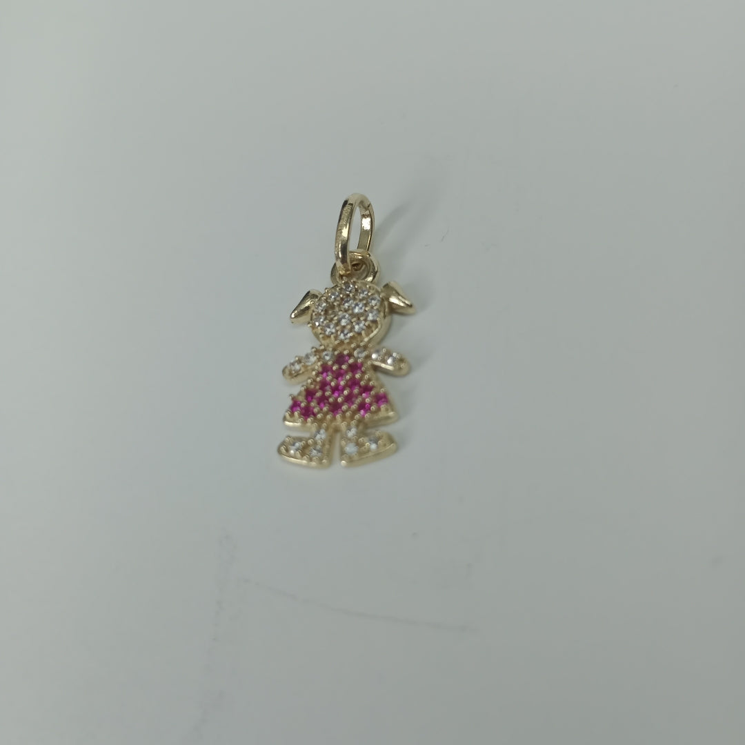 DIJE NIÑA CON CIRCONIAS Y PIEDRAS DE COLOR 10K 1 GR (NUEVO)