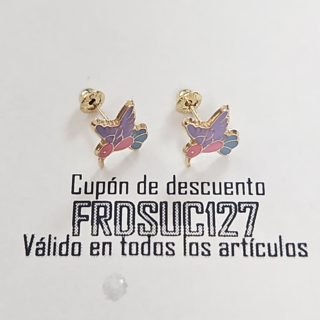 BROQUELES BROQUEL FIG COLIBRI ESMALTE ROSA 14K 0.2138 GR (NUEVO)