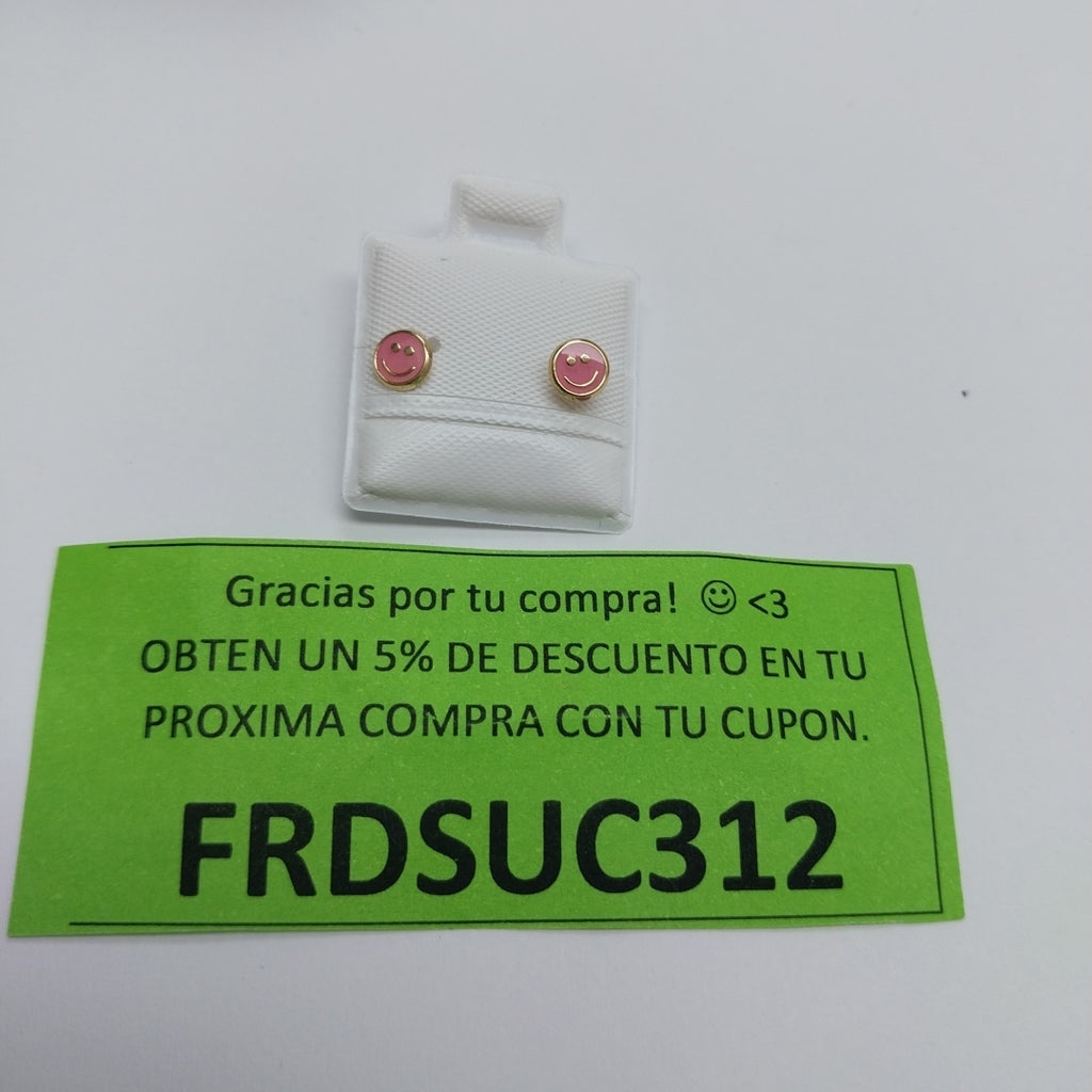 BROQUELES BROQUEL FIG SONRISA ESMALTE ROSA 14K 0.1696 GR (NUEVO)