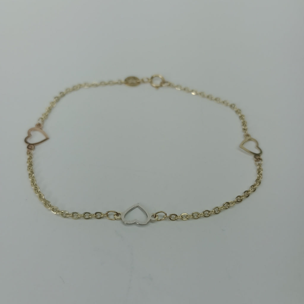 PULSERA ESPECIAL CON CORAZONES 14K 18 CM 1.2 GR (NUEVO)