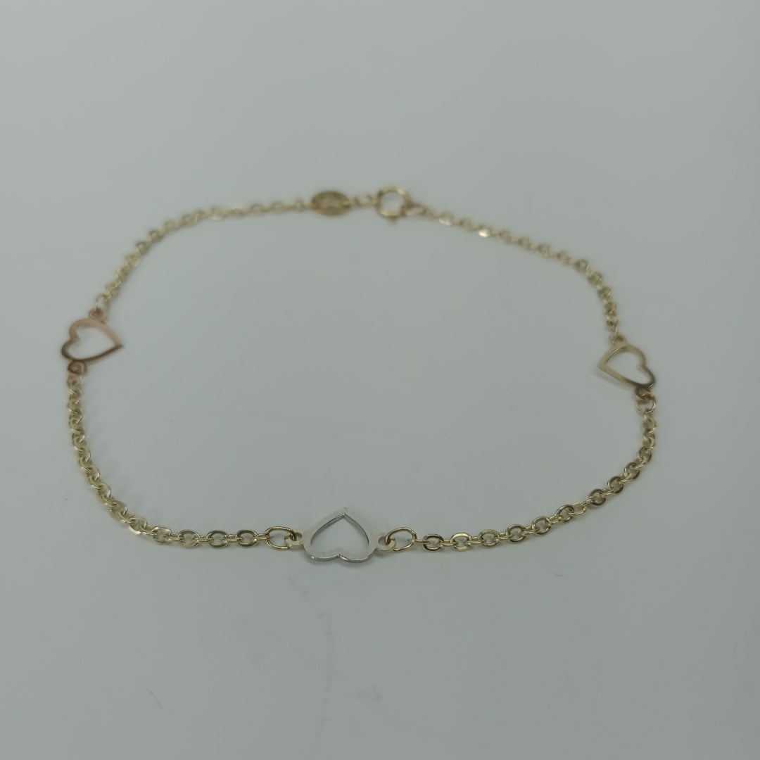 PULSERA ESPECIAL CON CORAZONES 14K 18 CM 1.2 GR (NUEVO)