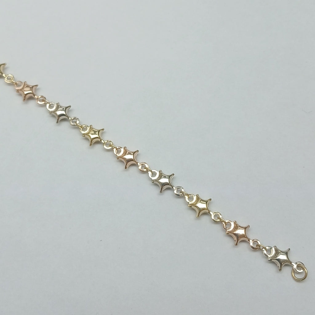 PULSERA TEJIDO ESPECIAL ESTRELLAS COMBINADAS 14K 18 CM 2.3 GR (NUEVO)