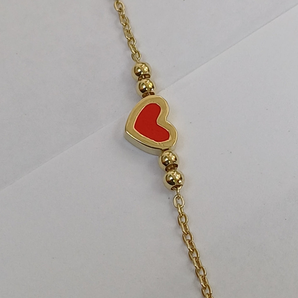 PULSERA TEJIDO ESPECIAL C CORAZON ROJO 14K 18 CM 1.9 GR (NUEVO)