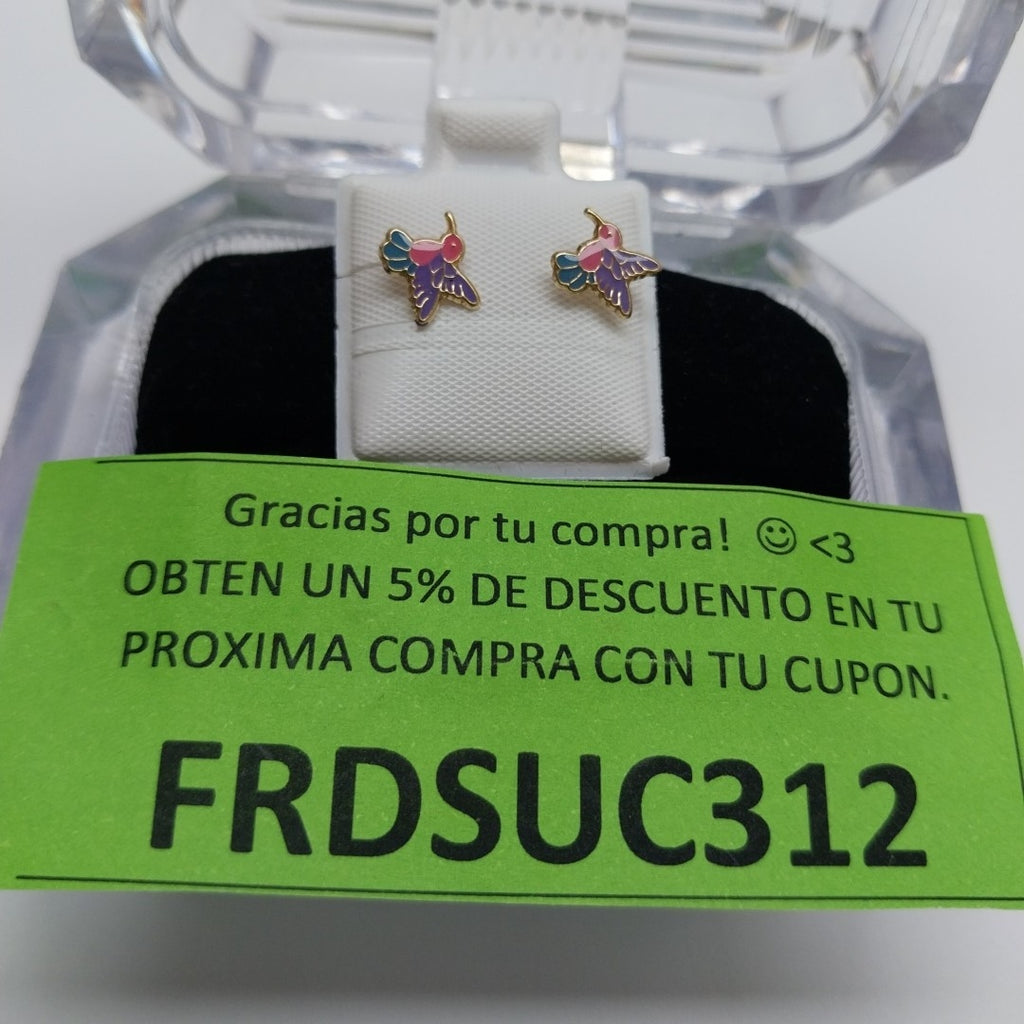 BROQUELES BROQUEL FIG COLIBRI ESMALTE ROSA 14K 0.2138 GR (NUEVO)
