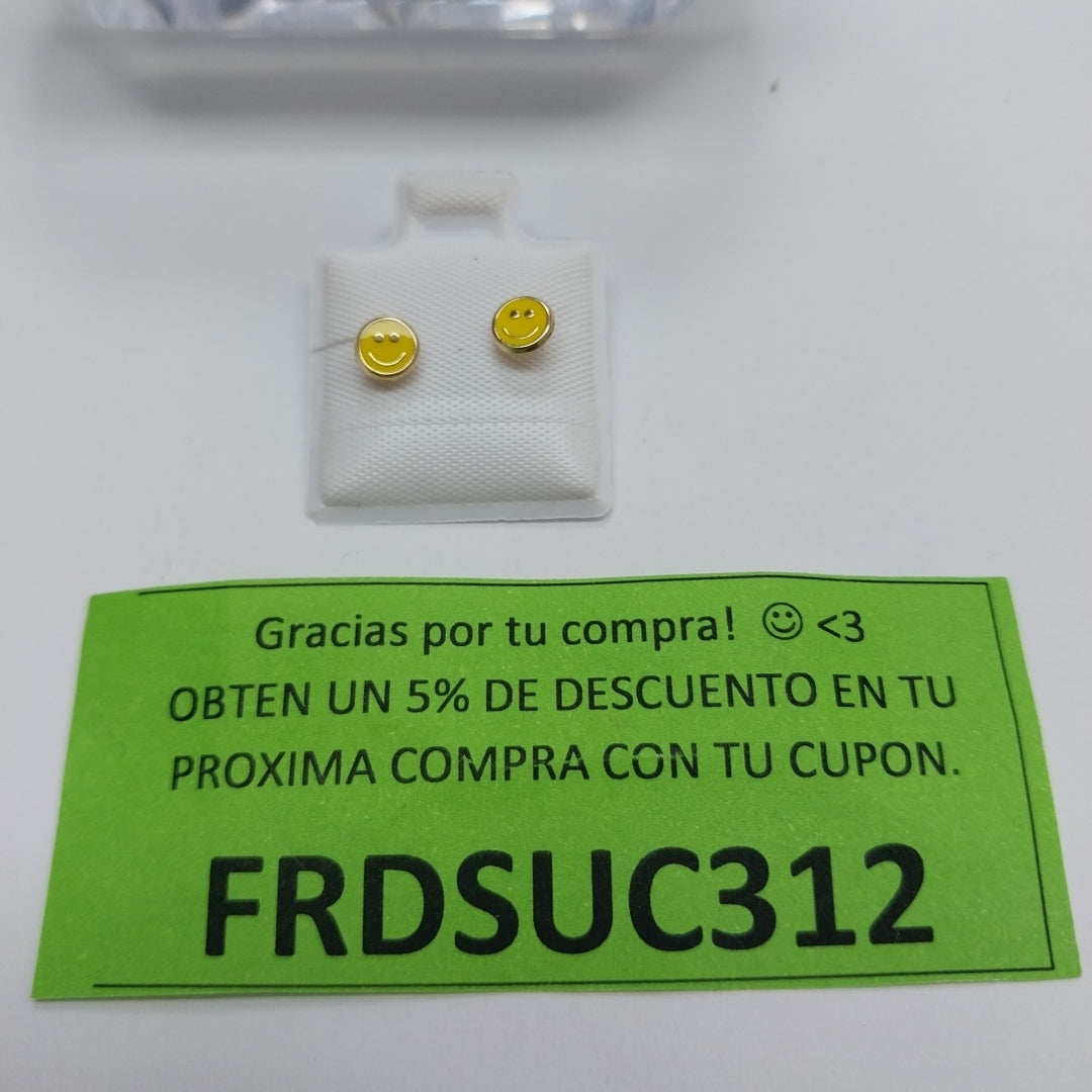 BROQUELES BROQUEL FIG SONRISA ESMALTE AMARILLO 14K 0.2074 GR (NUEVO)