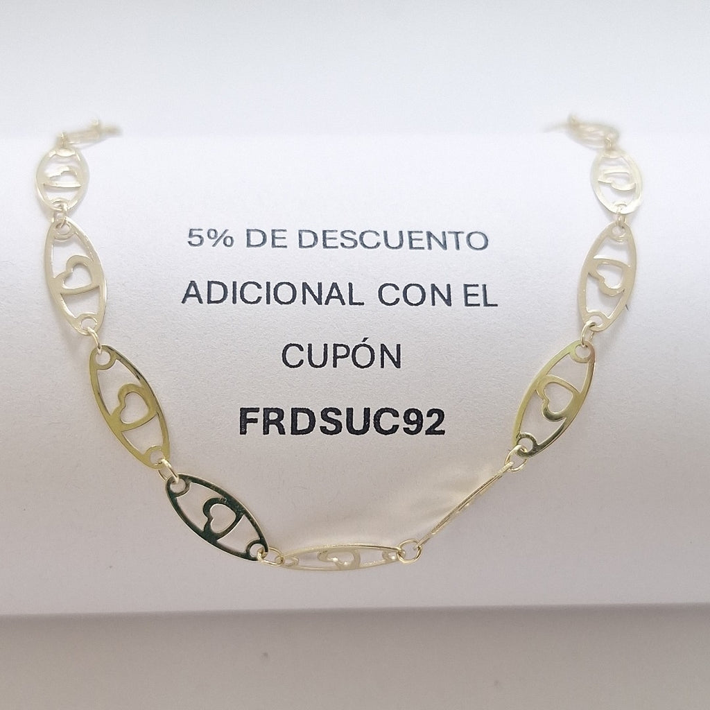 PULSERA TEJIDO ESPECIAL CON CORAZON 14K 18 CM 1.3 GR (NUEVO)