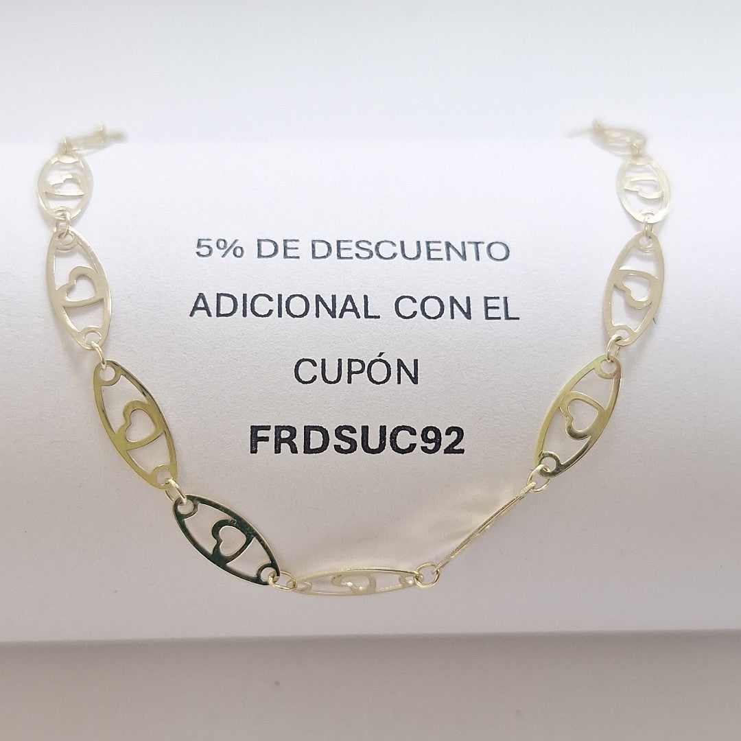 PULSERA TEJIDO ESPECIAL CON CORAZON 14K 18 CM 1.3 GR (NUEVO)