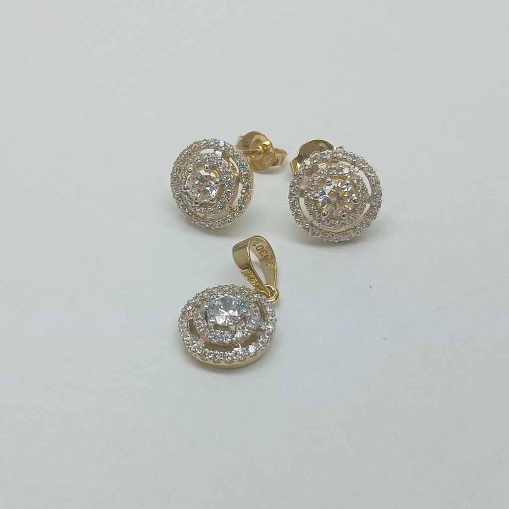 BROQUELES MEDIO ADEREZO BROQUELES Y DIJE C CIRCONIAS 14K 4.1 GR (NUEVO)